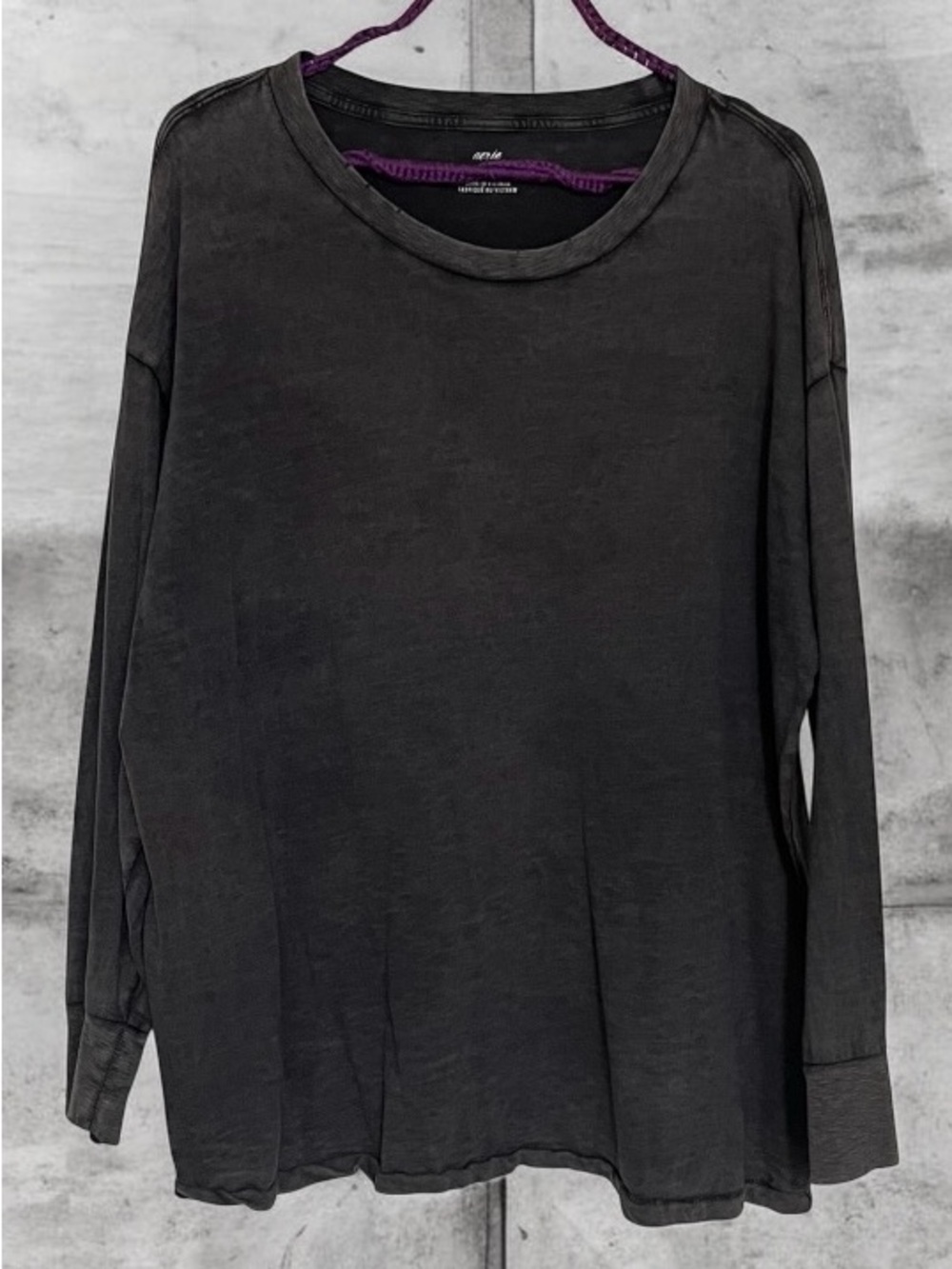 aerie Acid Wash Black Crewneck Long Sleeve Tee